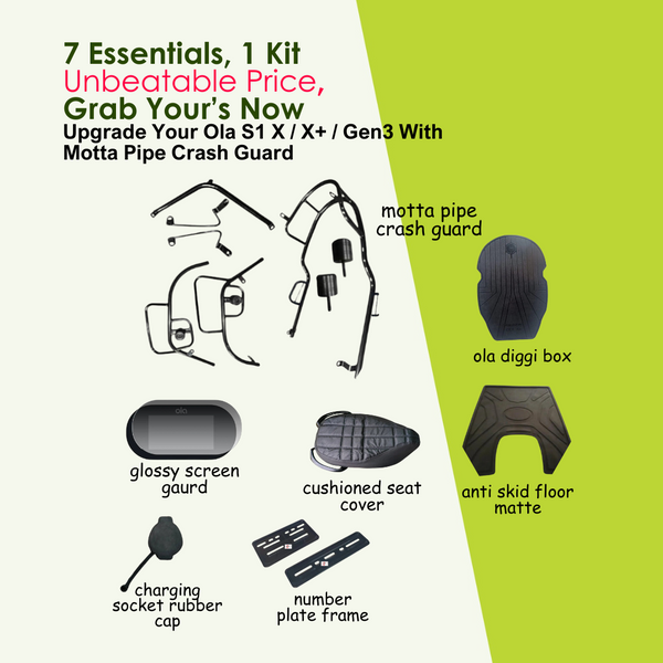 All In One Combo Kit Accessories With Motta pipe Crash Guard (with fixed footrest bothsides) For Ola S1 X/X+ and  S1 X/X+Gen3