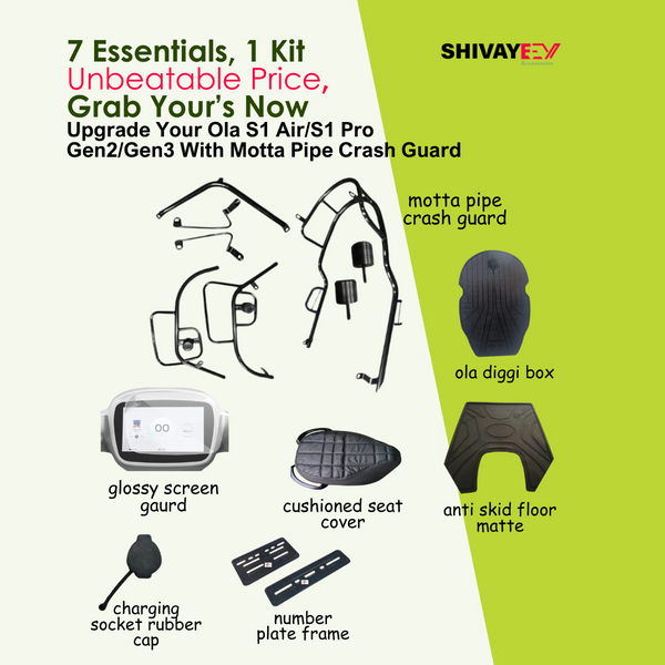 All In One Combo Kit Accessories With Motta pipe Crash Guard  (with fixed footrest bothsides) For Ola S1 Air/S1 pro Gen2/Gen3
