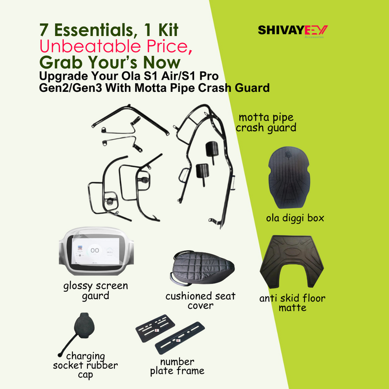 All In One Combo Kit Accessories With Motta pipe Crash Guard  (with fixed footrest bothsides) For Ola S1 Air/S1 pro Gen2/Gen3
