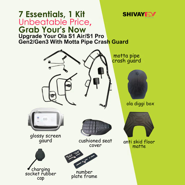 All In One Combo Kit Accessories With Motta pipe Crash Guard with bothsided foldable footrest For Ola S1 Air/S1 pro Gen2/Gen3