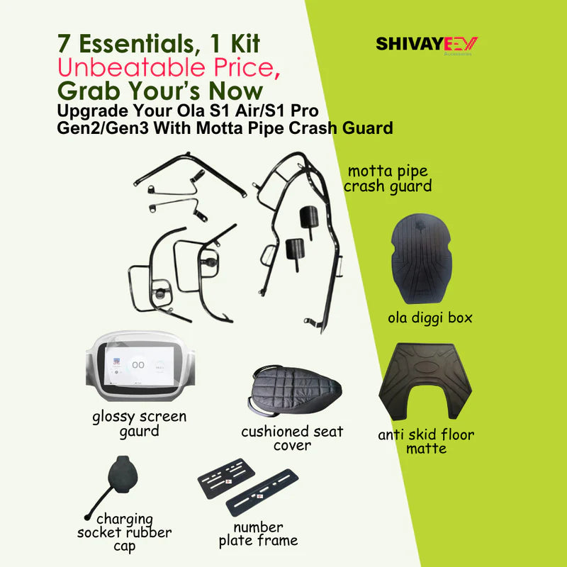All In One Combo Kit Accessories With Motta pipe Crash Guard with bothsided foldable footrest For Ola S1 Air/S1 pro Gen2/Gen3