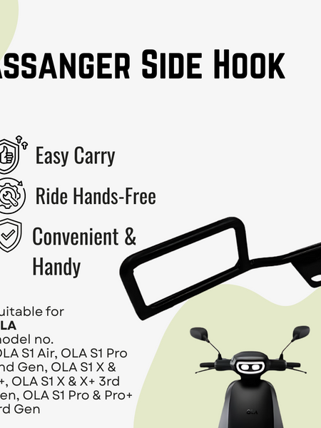 Passanger Side Hook | Ladies Handle | Hook for Convenient hand support - OLA S1 Air/S1 Pro Gen2/S1 X/X+/Gen 3(Black)