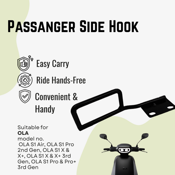 Passanger Side Hook | Ladies Handle | Hook for Convenient hand support - OLA S1 Air/S1 Pro Gen2/S1 X/X+/Gen 3(Black)